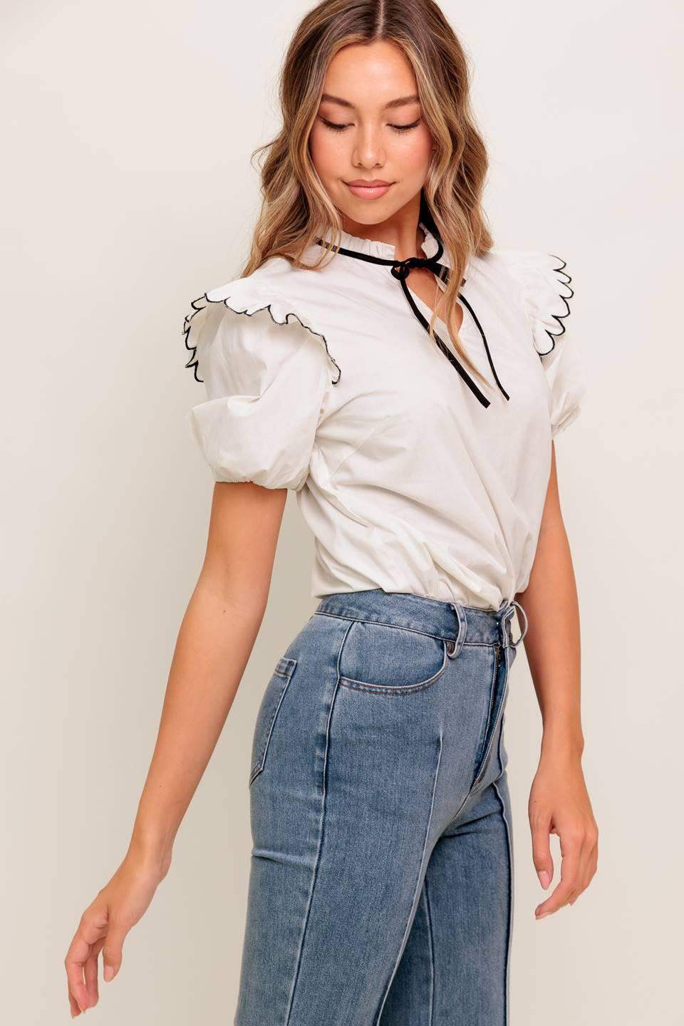 FRENCH WHISPER IVORY WOVEN TOP - Flying Tomato - Flyclothing LLC