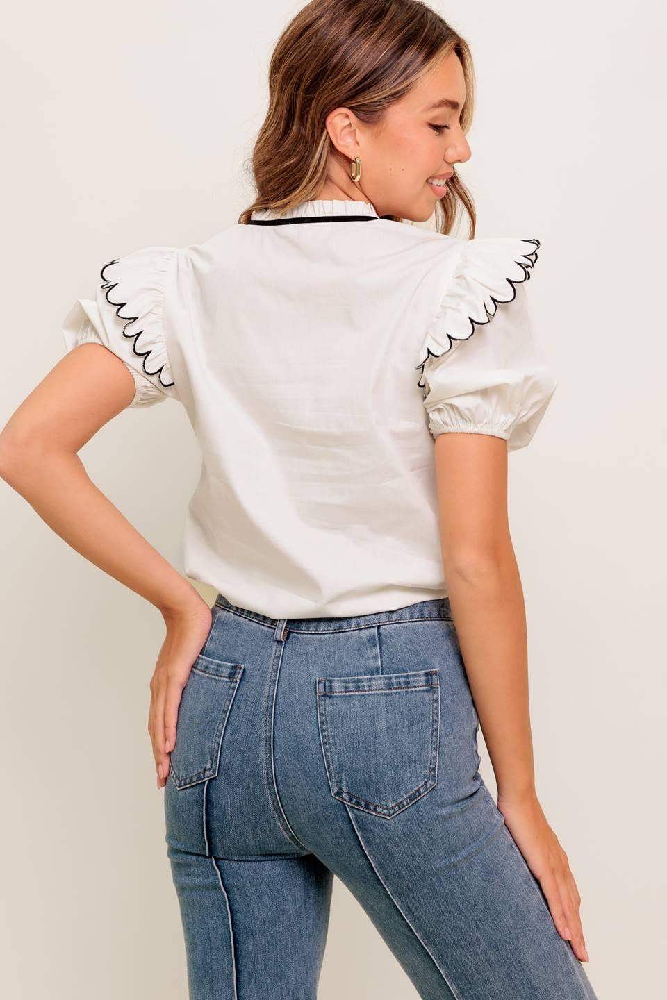 FRENCH WHISPER IVORY WOVEN TOP - Flying Tomato - Flyclothing LLC