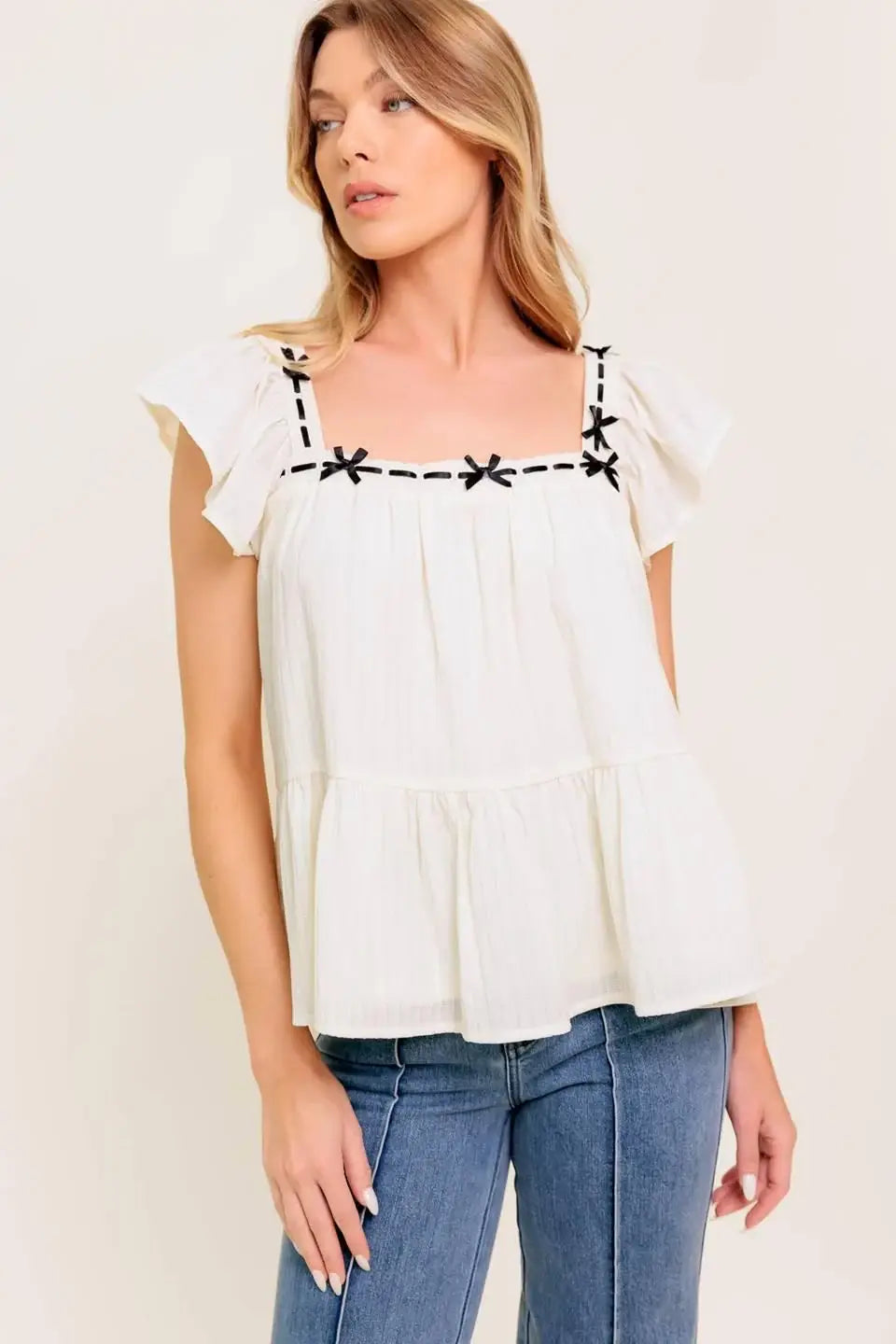 CELESTIAL CRUSH CREAM WOVEN TOP - Flying Tomato - Flyclothing LLC