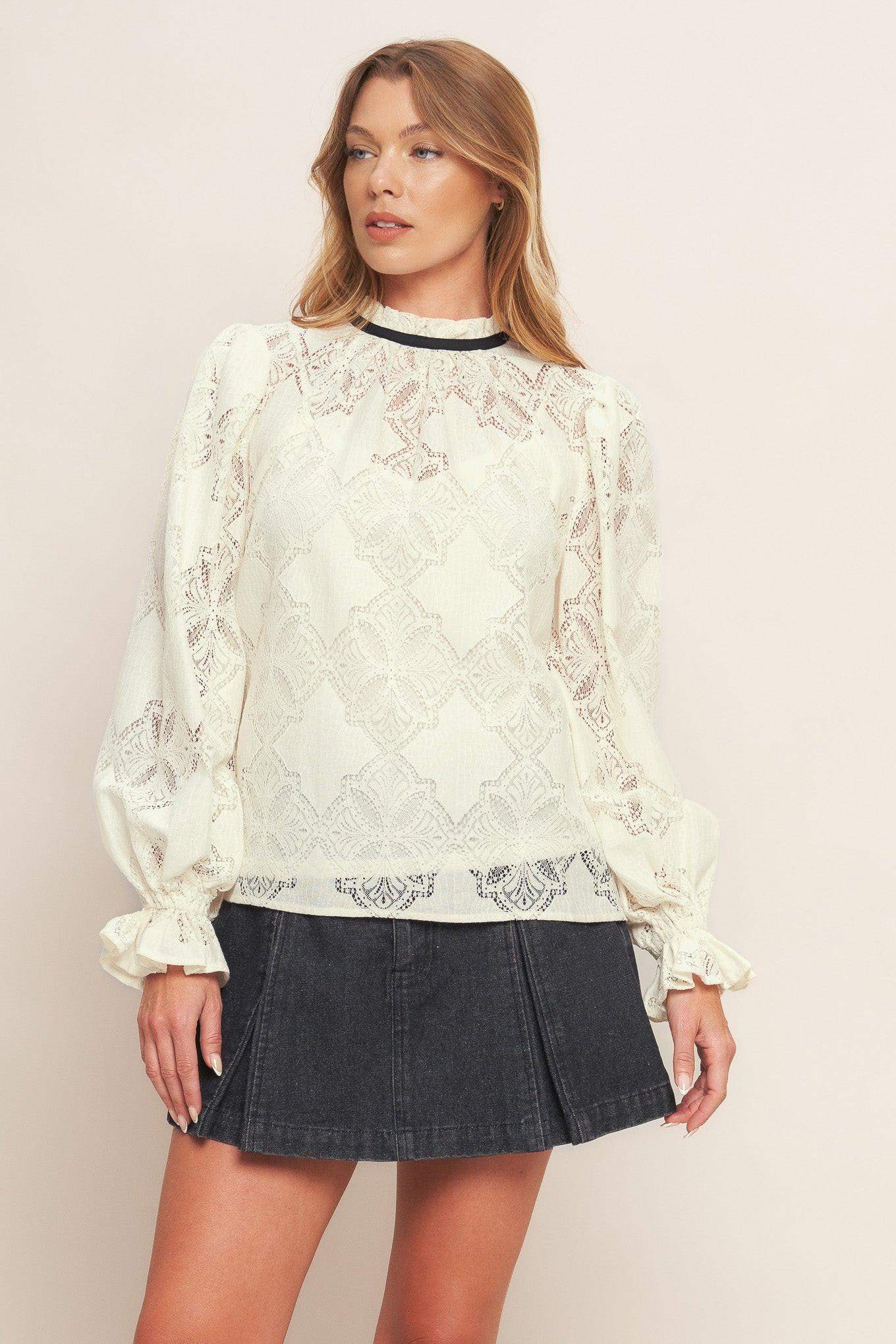 PRECIOUS LOOK IVORY WOVEN LACE TOP - Flying Tomato - Flyclothing LLC