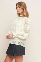 PRECIOUS LOOK IVORY WOVEN LACE TOP - Flying Tomato - Flyclothing LLC