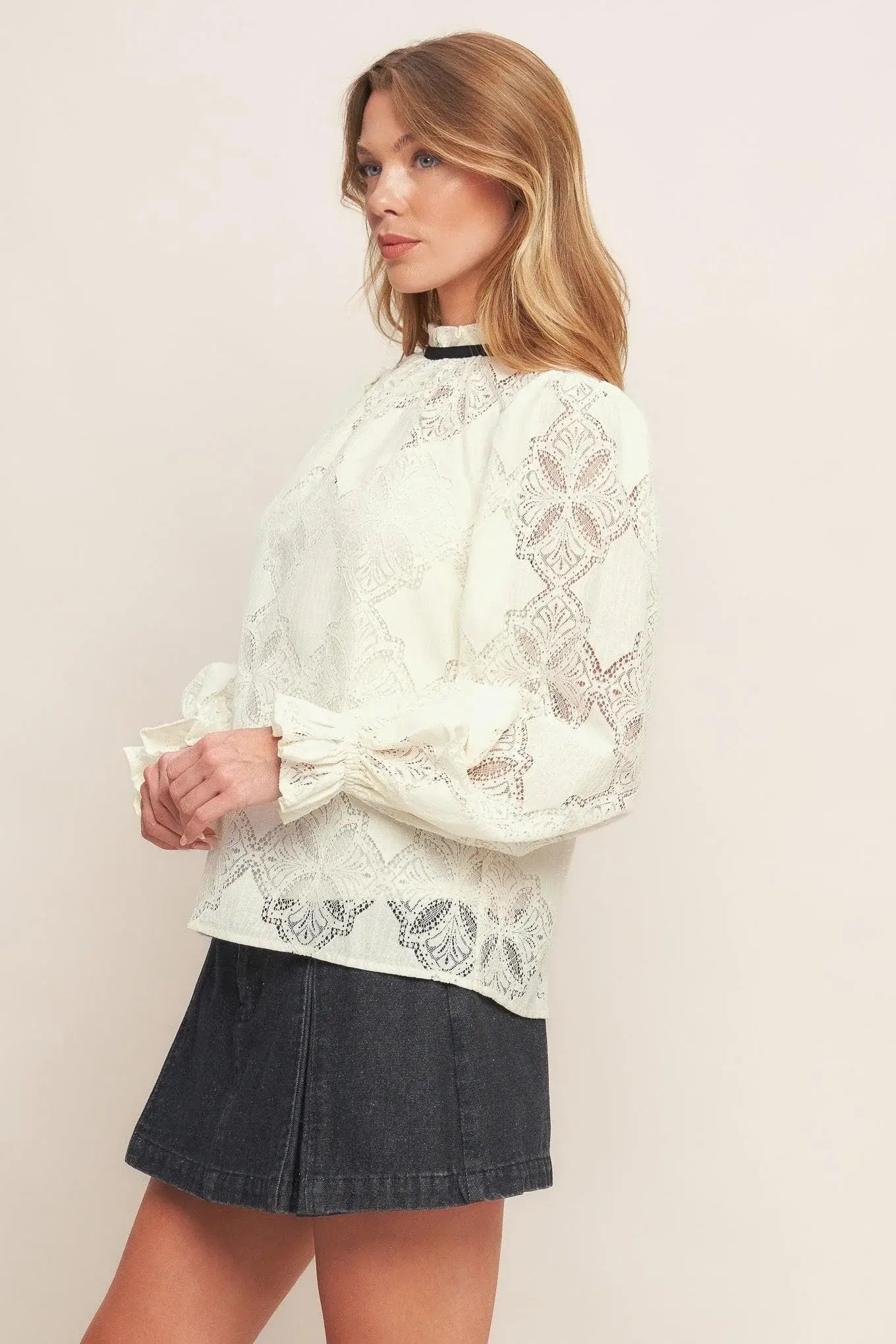 PRECIOUS LOOK IVORY WOVEN LACE TOP - Flying Tomato - Flyclothing LLC