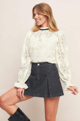 PRECIOUS LOOK IVORY WOVEN LACE TOP - Flying Tomato - Flyclothing LLC