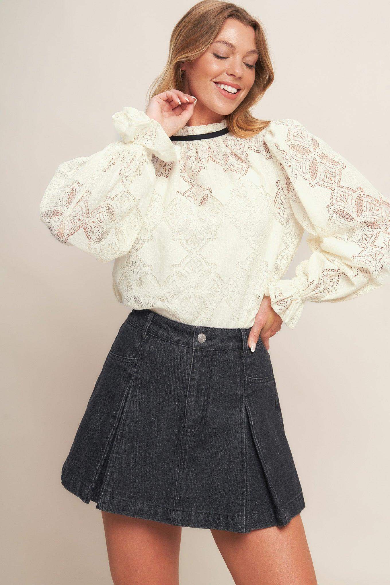 PRECIOUS LOOK IVORY WOVEN LACE TOP - Flying Tomato - Flyclothing LLC