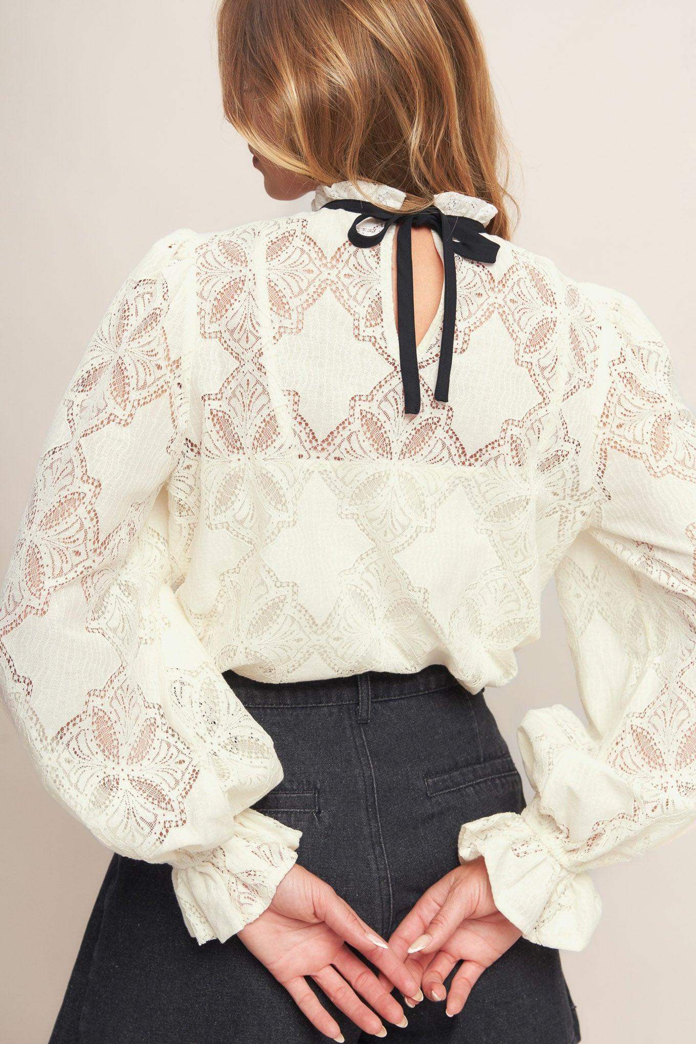 PRECIOUS LOOK IVORY WOVEN LACE TOP - Flying Tomato - Flyclothing LLC