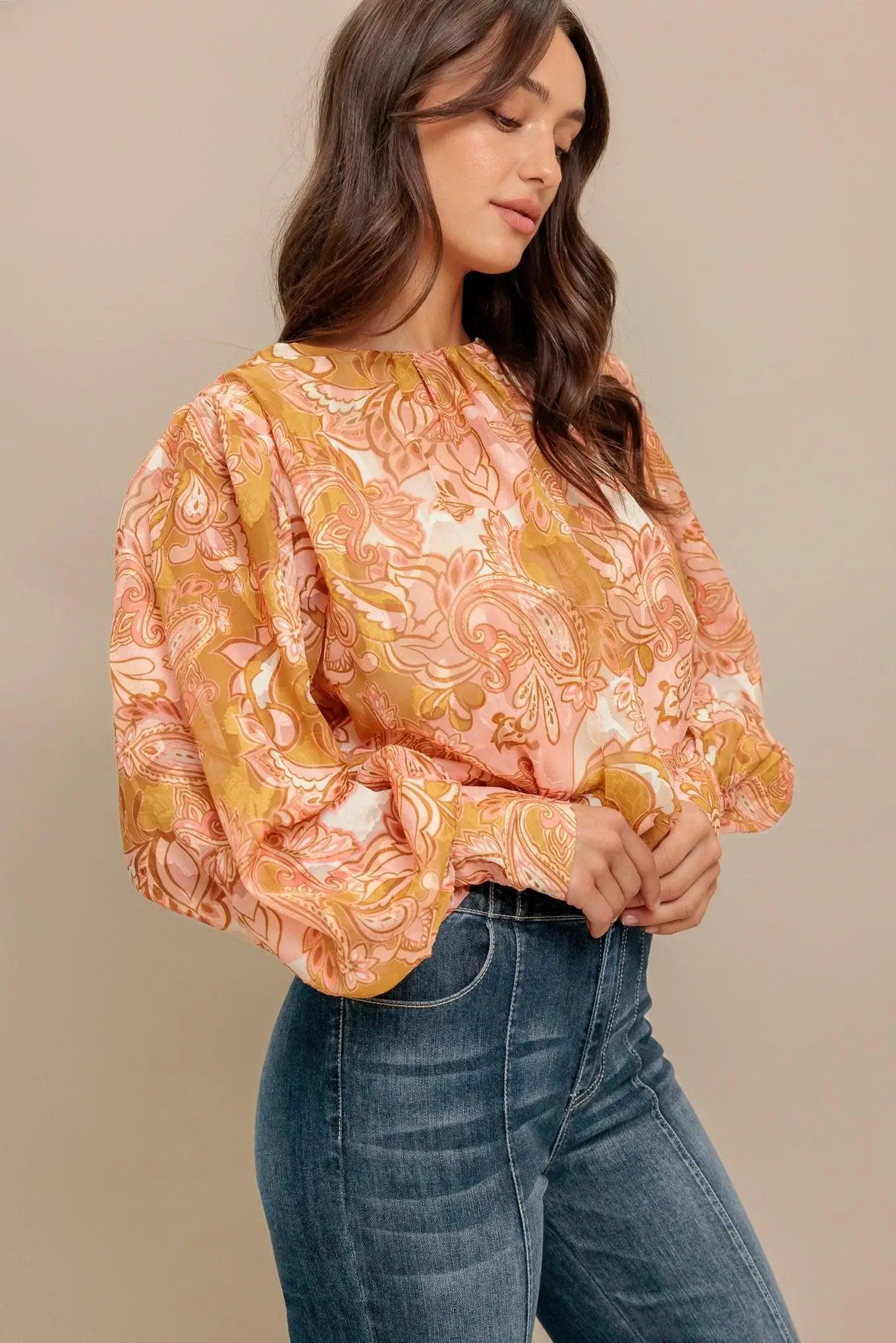PAISLEY BREEZE WOVEN JACQUARD TOP - Flying Tomato - Flyclothing LLC
