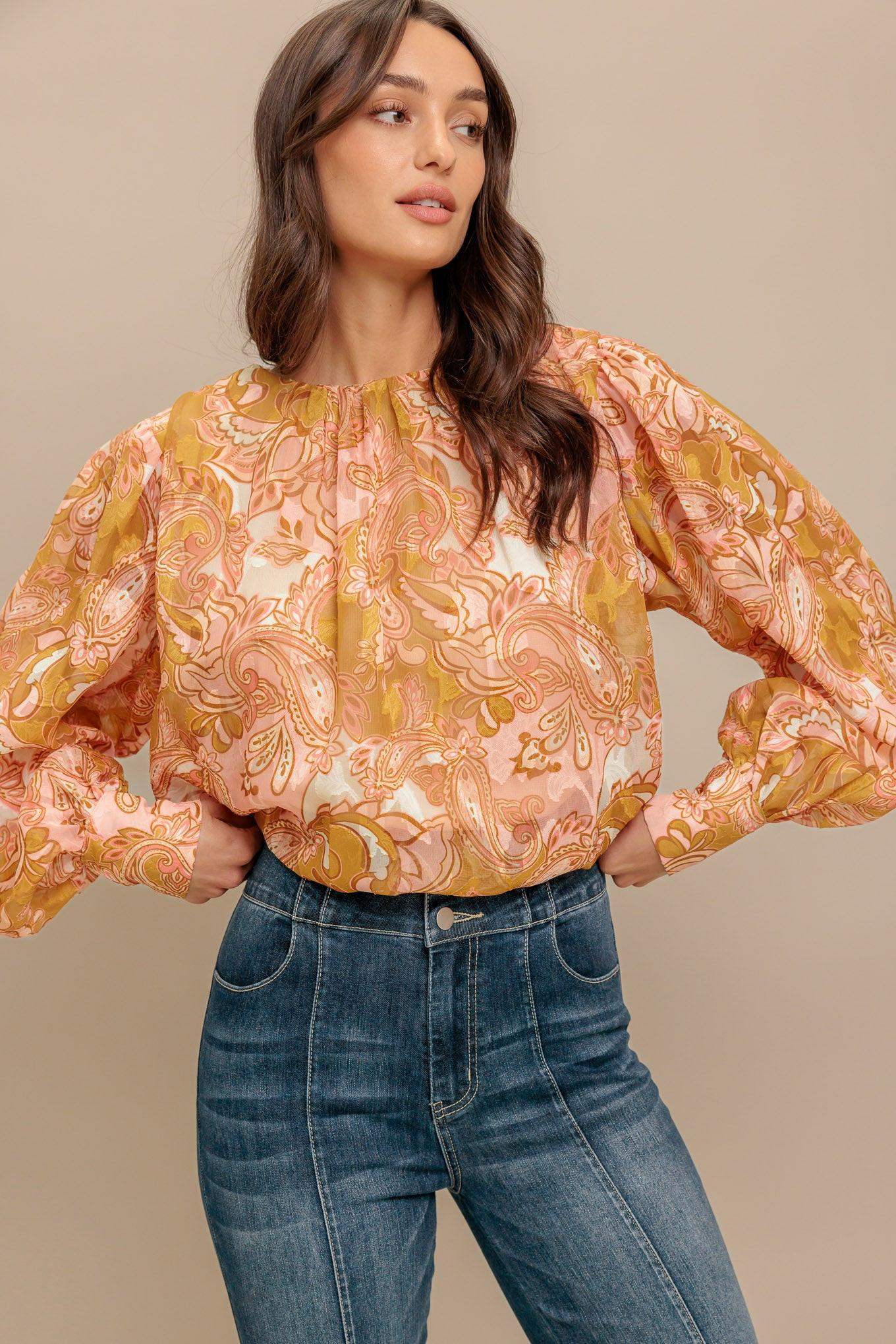 PAISLEY BREEZE WOVEN JACQUARD TOP - Flying Tomato - Flyclothing LLC