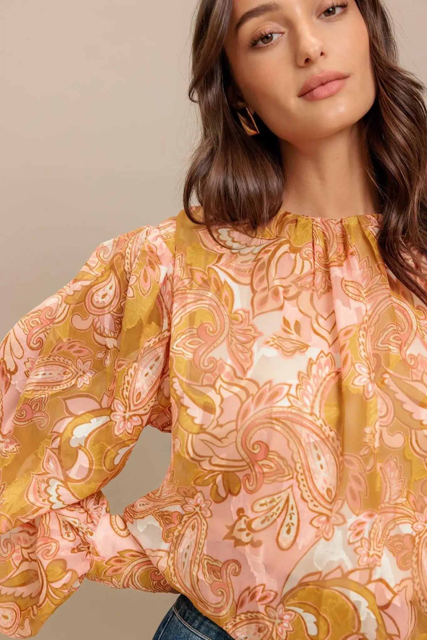 PAISLEY BREEZE WOVEN JACQUARD TOP - Flying Tomato - Flyclothing LLC