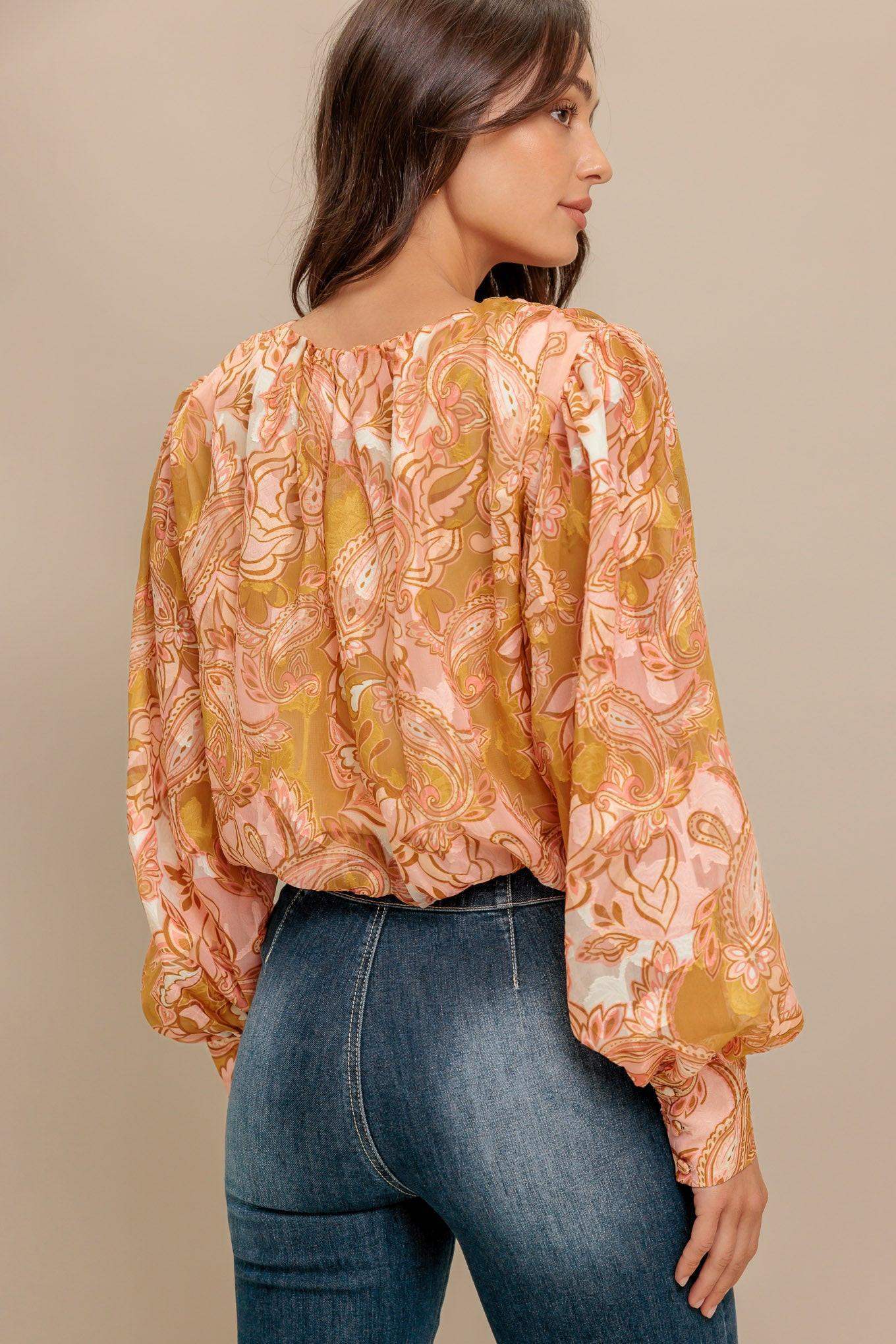 PAISLEY BREEZE WOVEN JACQUARD TOP - Flying Tomato - Flyclothing LLC