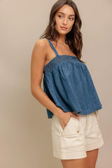 URBAN SERENITY DENIM TOP - Flying Tomato - Flyclothing LLC