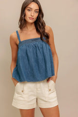 URBAN SERENITY DENIM TOP - Flying Tomato - Flyclothing LLC