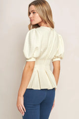 CREAM TWIST WOVEN TOP - Flying Tomato - Flyclothing LLC