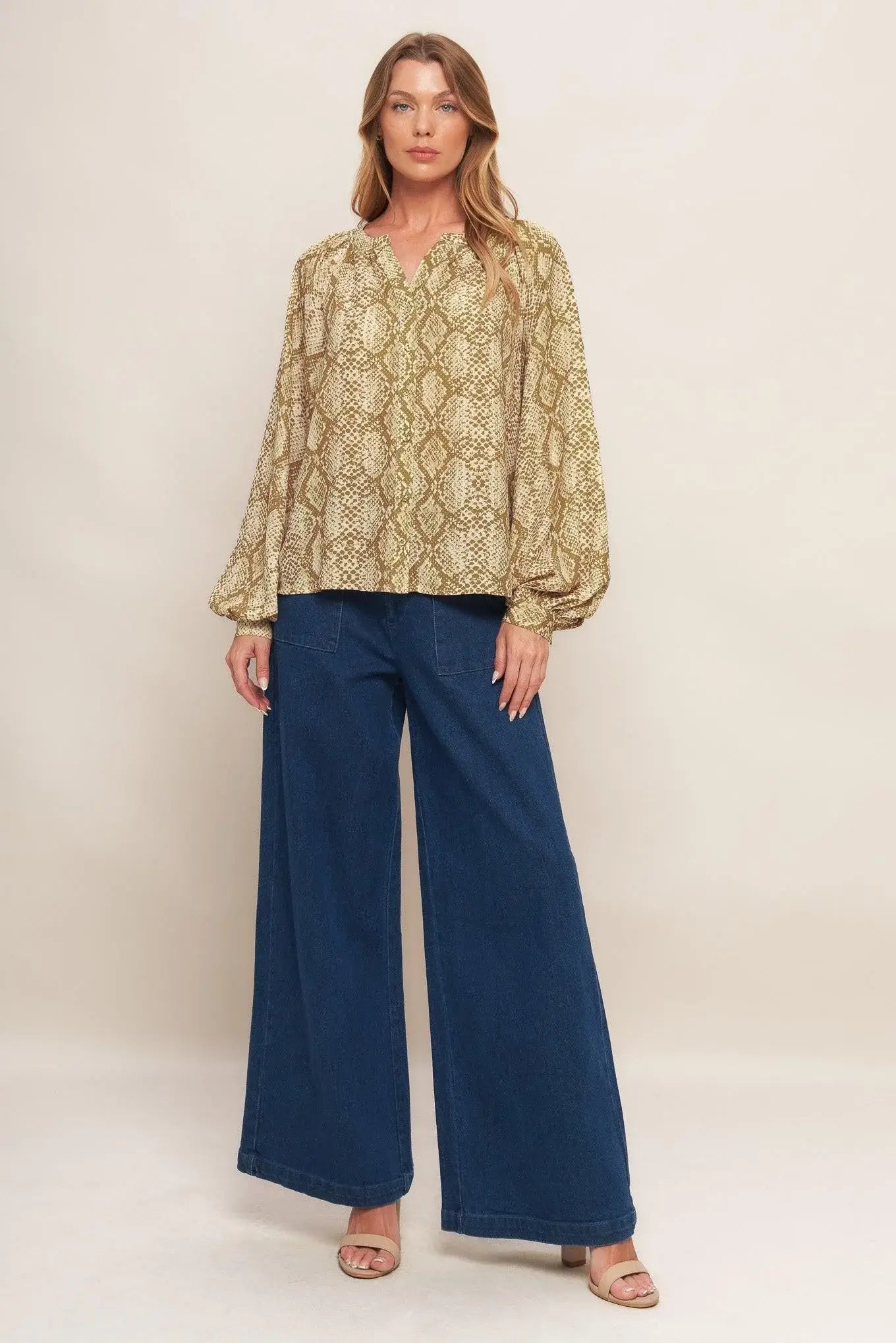 RETRO CHIC TAUPE WOVEN TOP - Flying Tomato - Flyclothing LLC