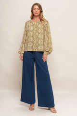 RETRO CHIC TAUPE WOVEN TOP - Flying Tomato - Flyclothing LLC
