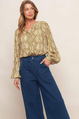 RETRO CHIC TAUPE WOVEN TOP - Flying Tomato - Flyclothing LLC