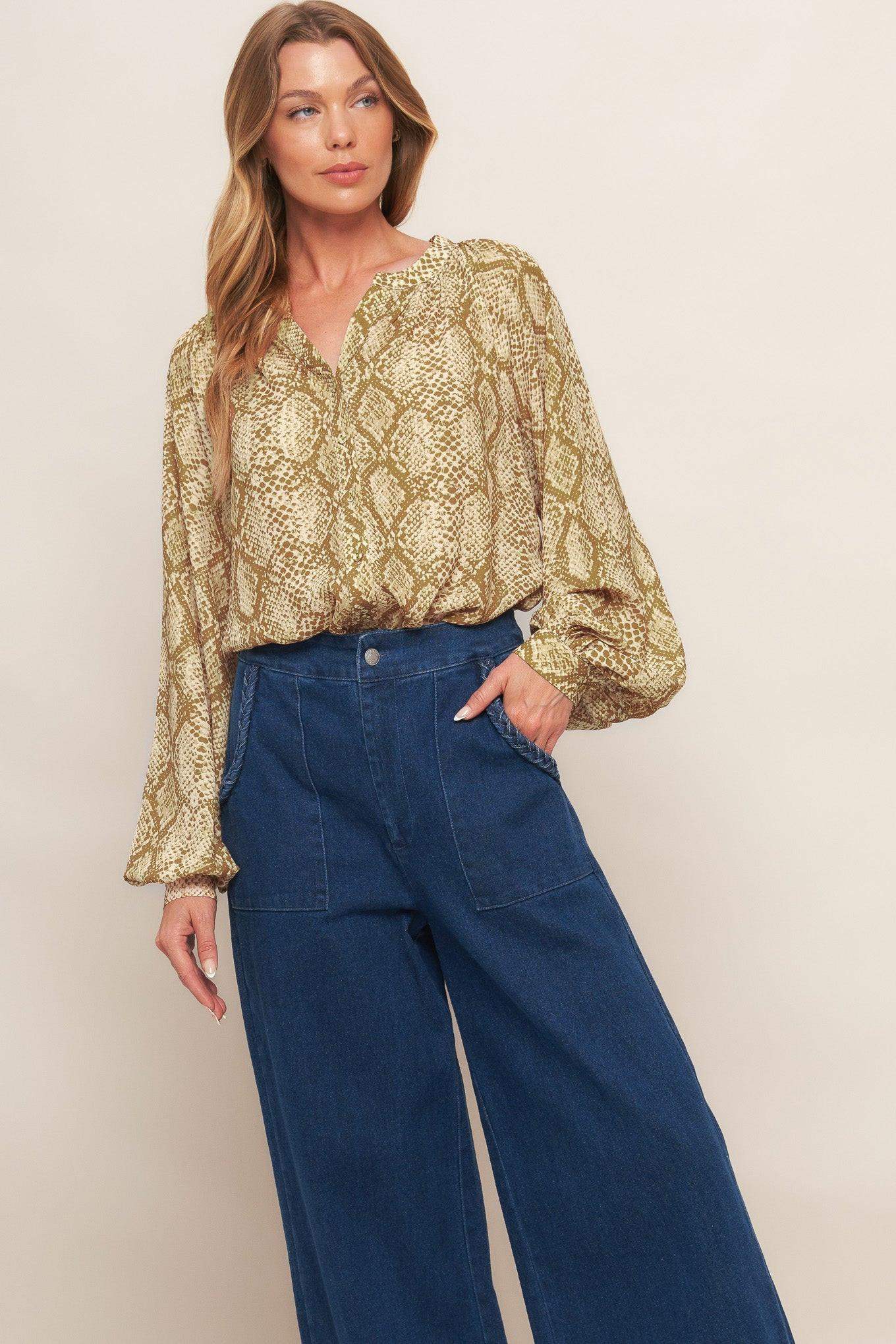 RETRO CHIC TAUPE WOVEN TOP - Flying Tomato - Flyclothing LLC