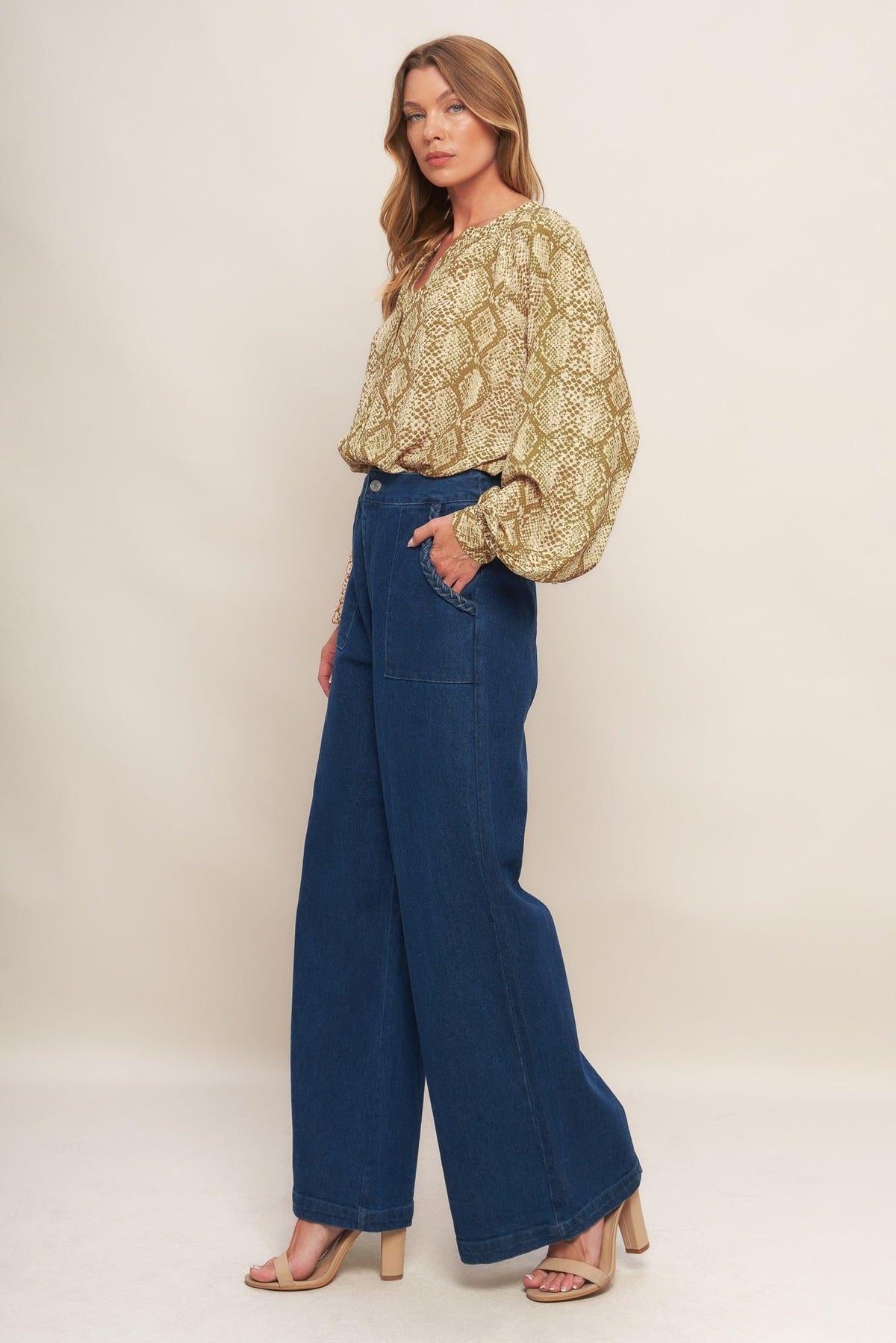 RETRO CHIC TAUPE WOVEN TOP - Flying Tomato - Flyclothing LLC