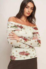 CREAM & BLOOM DELIGHT POWER MESH TOP - Flying Tomato - Flyclothing LLC