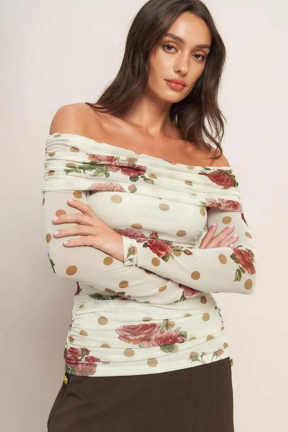 CREAM & BLOOM DELIGHT POWER MESH TOP - Flying Tomato - Flyclothing LLC
