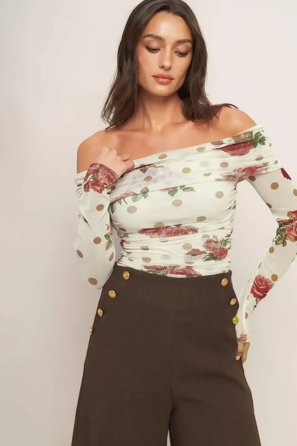 CREAM & BLOOM DELIGHT POWER MESH TOP - Flying Tomato - Flyclothing LLC