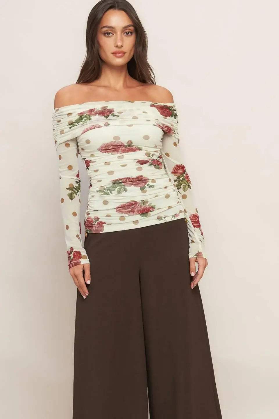 CREAM & BLOOM DELIGHT POWER MESH TOP - Flying Tomato - Flyclothing LLC