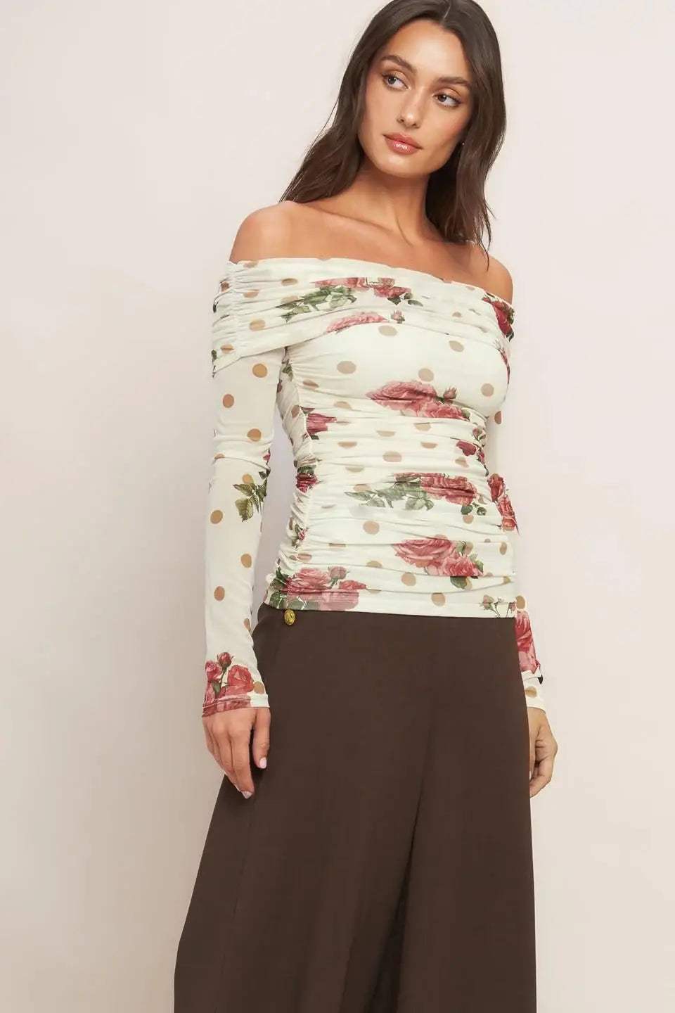 CREAM & BLOOM DELIGHT POWER MESH TOP - Flying Tomato - Flyclothing LLC