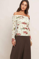 CREAM & BLOOM DELIGHT POWER MESH TOP - Flying Tomato - Flyclothing LLC