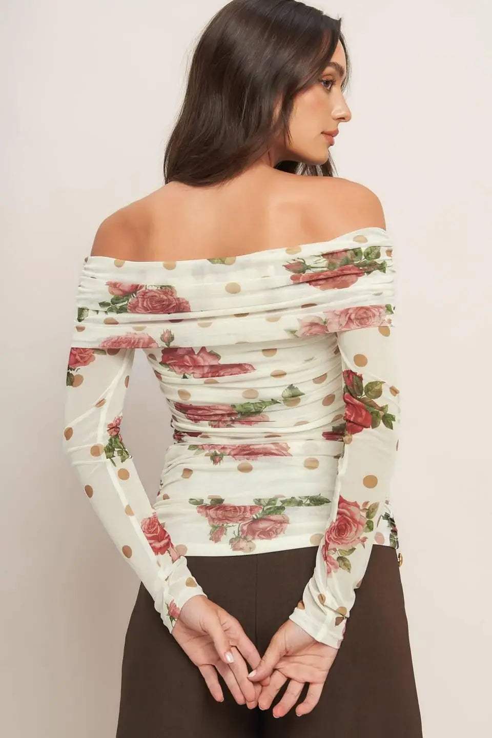 CREAM & BLOOM DELIGHT POWER MESH TOP - Flying Tomato - Flyclothing LLC