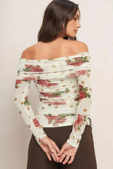CREAM & BLOOM DELIGHT POWER MESH TOP - Flying Tomato - Flyclothing LLC