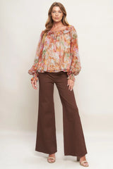 SOFT FLORAL RUST WOVEN TOP - Flying Tomato - Flyclothing LLC