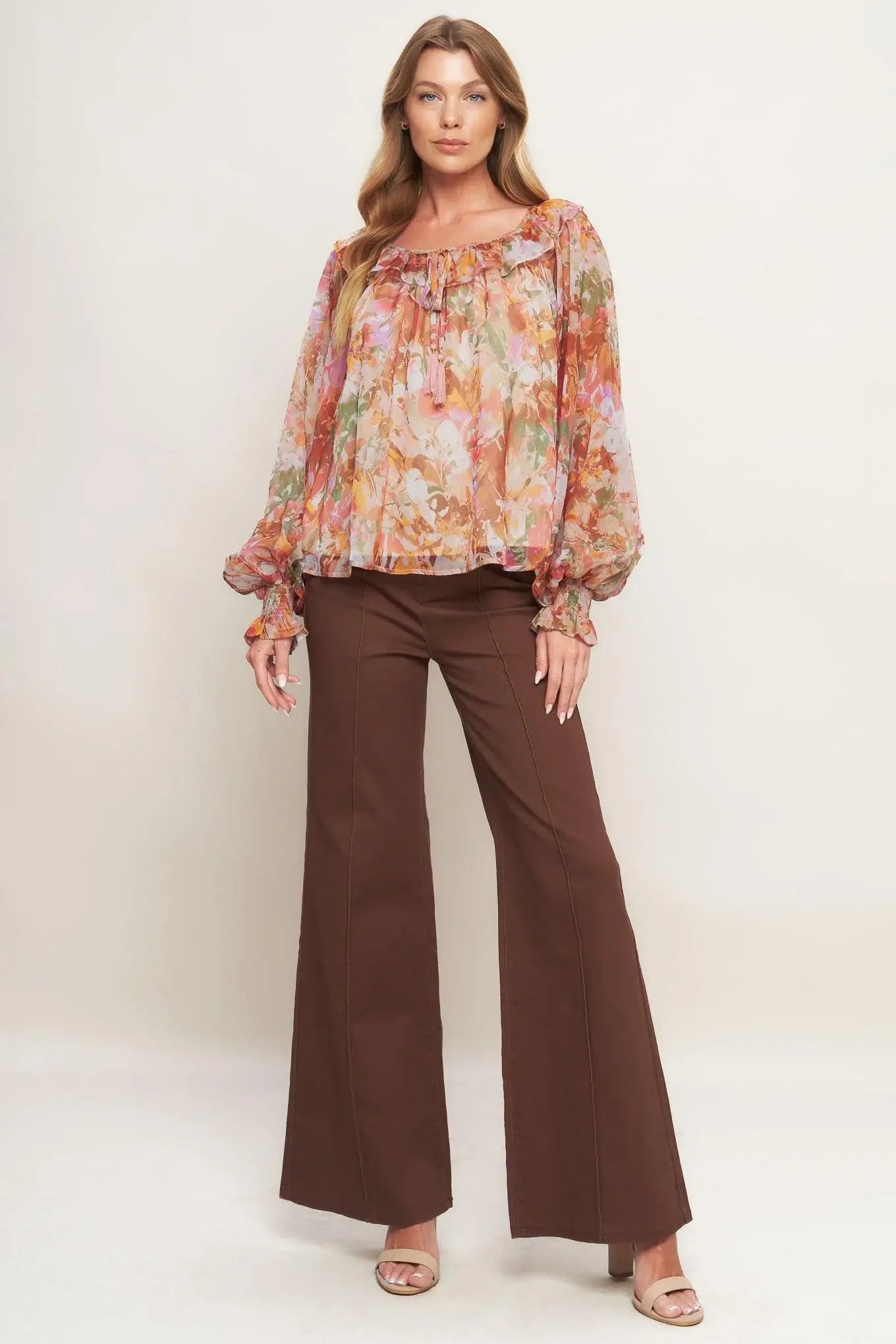 SOFT FLORAL RUST WOVEN TOP - Flying Tomato - Flyclothing LLC