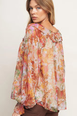 SOFT FLORAL RUST WOVEN TOP - Flying Tomato - Flyclothing LLC