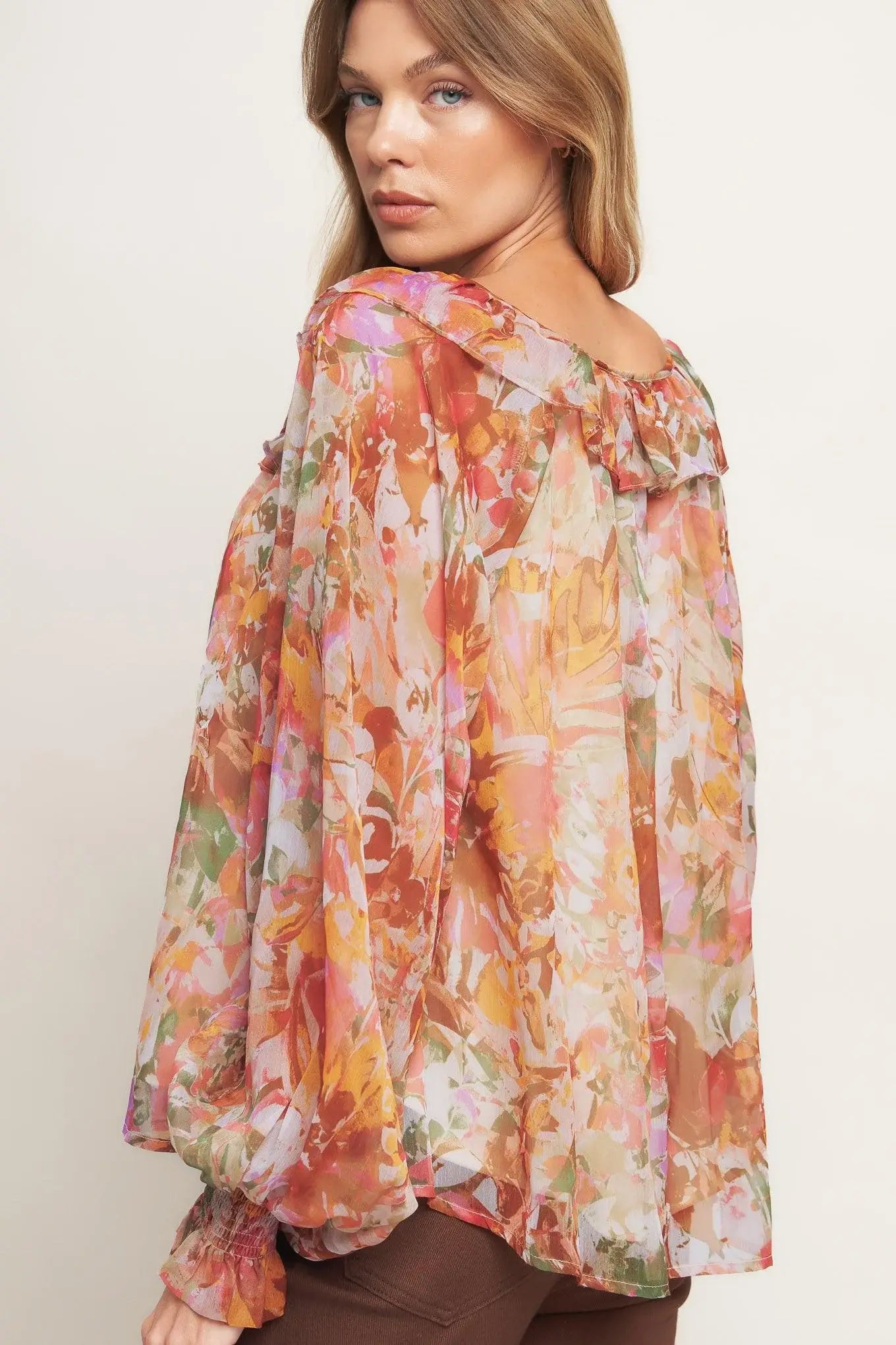 SOFT FLORAL RUST WOVEN TOP - Flying Tomato - Flyclothing LLC