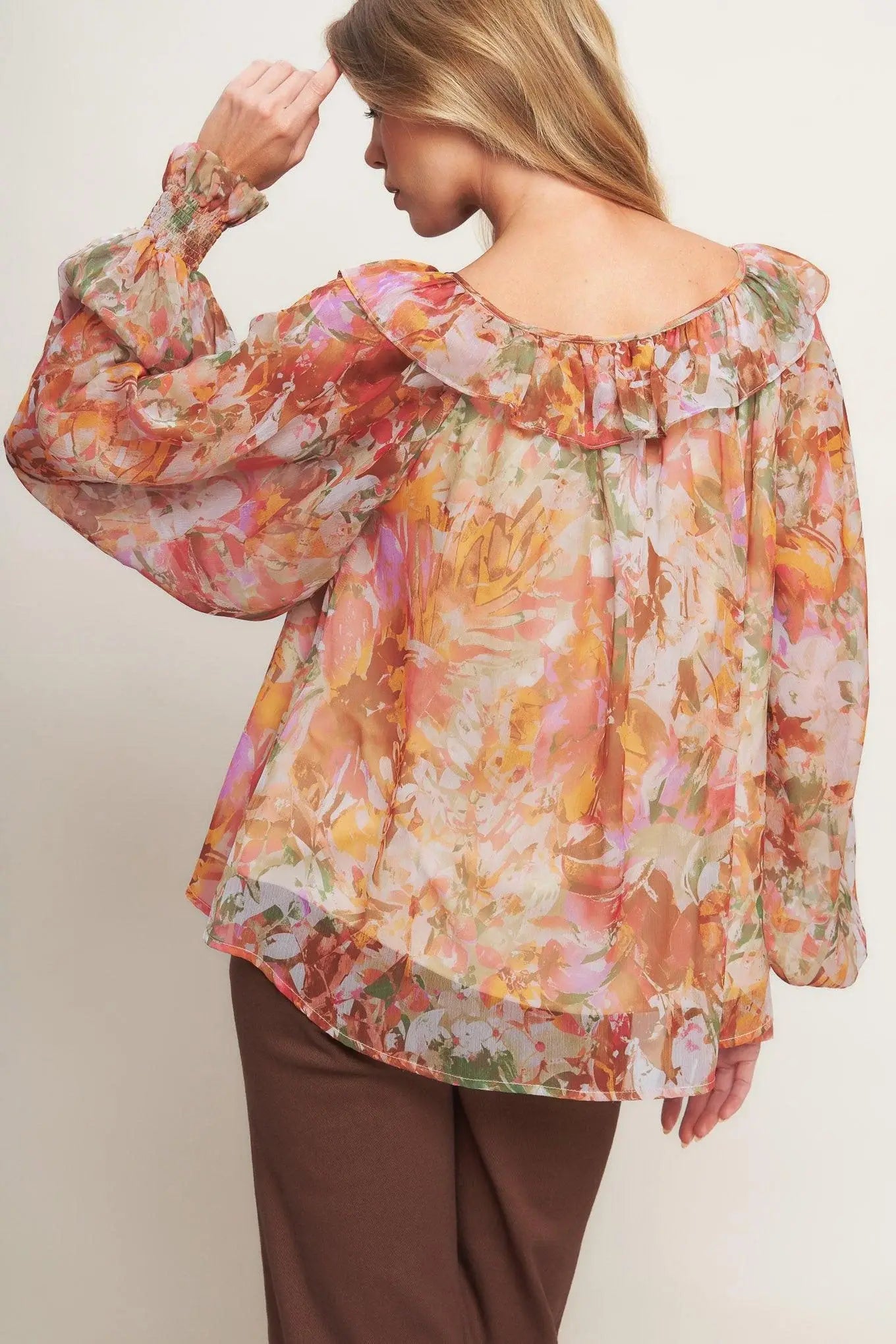 SOFT FLORAL RUST WOVEN TOP - Flying Tomato - Flyclothing LLC
