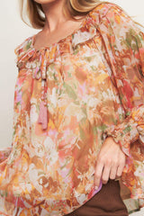SOFT FLORAL RUST WOVEN TOP - Flying Tomato - Flyclothing LLC