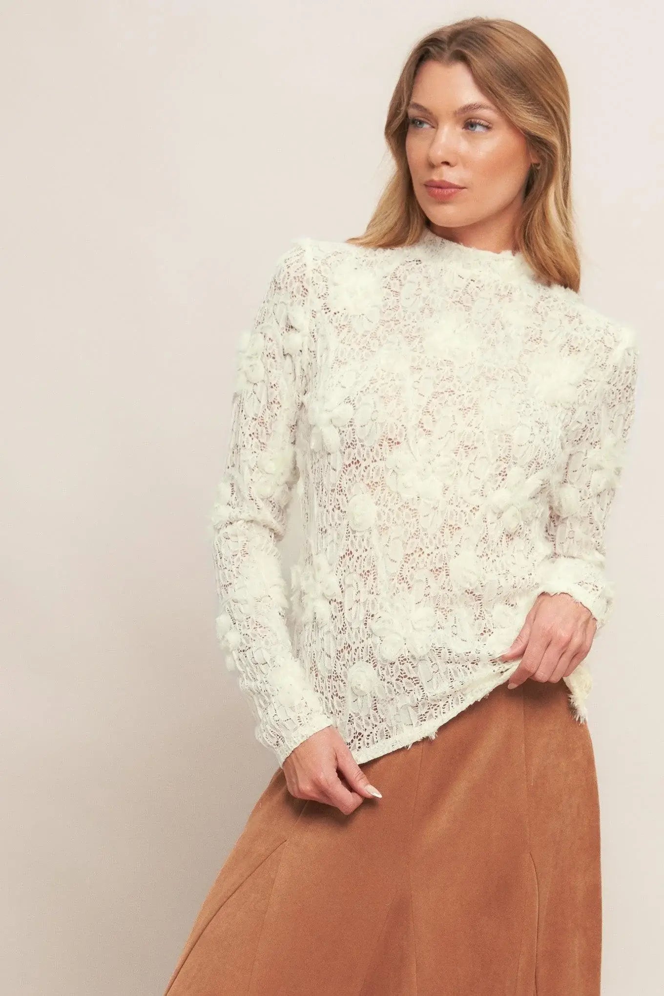 ROMANTIC SHEER FLORAL SWEATER TOP - Flying Tomato - Flyclothing LLC