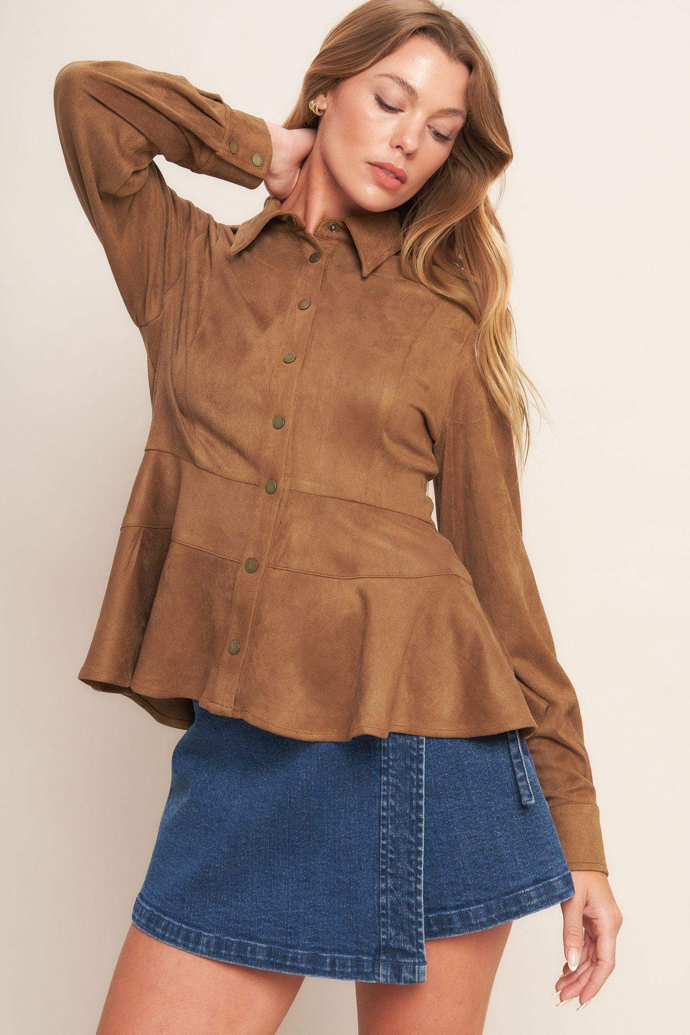 REFINED IMPRESSION FAUX SUEDE TOP - Flying Tomato - Flyclothing LLC