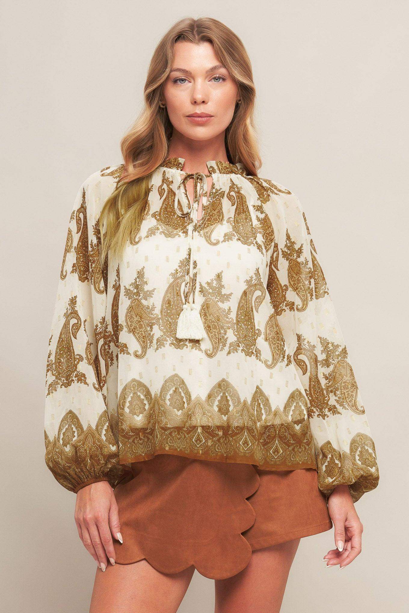 MOROCCAN SPICE IVORY WOVEN TOP - Flying Tomato - Flyclothing LLC