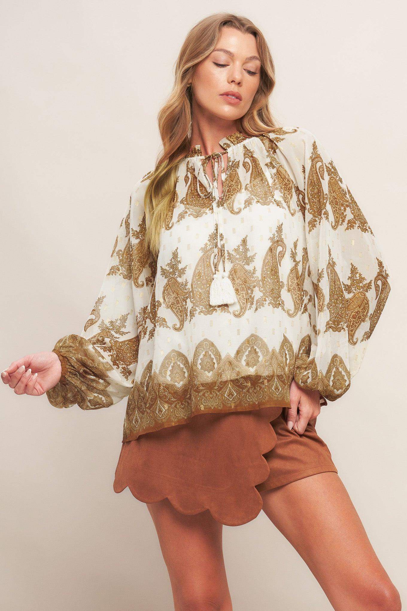 MOROCCAN SPICE IVORY WOVEN TOP - Flying Tomato - Flyclothing LLC