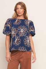 RETRO BLOOM PUFF SLEEVE WOVEN TOP - Flying Tomato - Flyclothing LLC