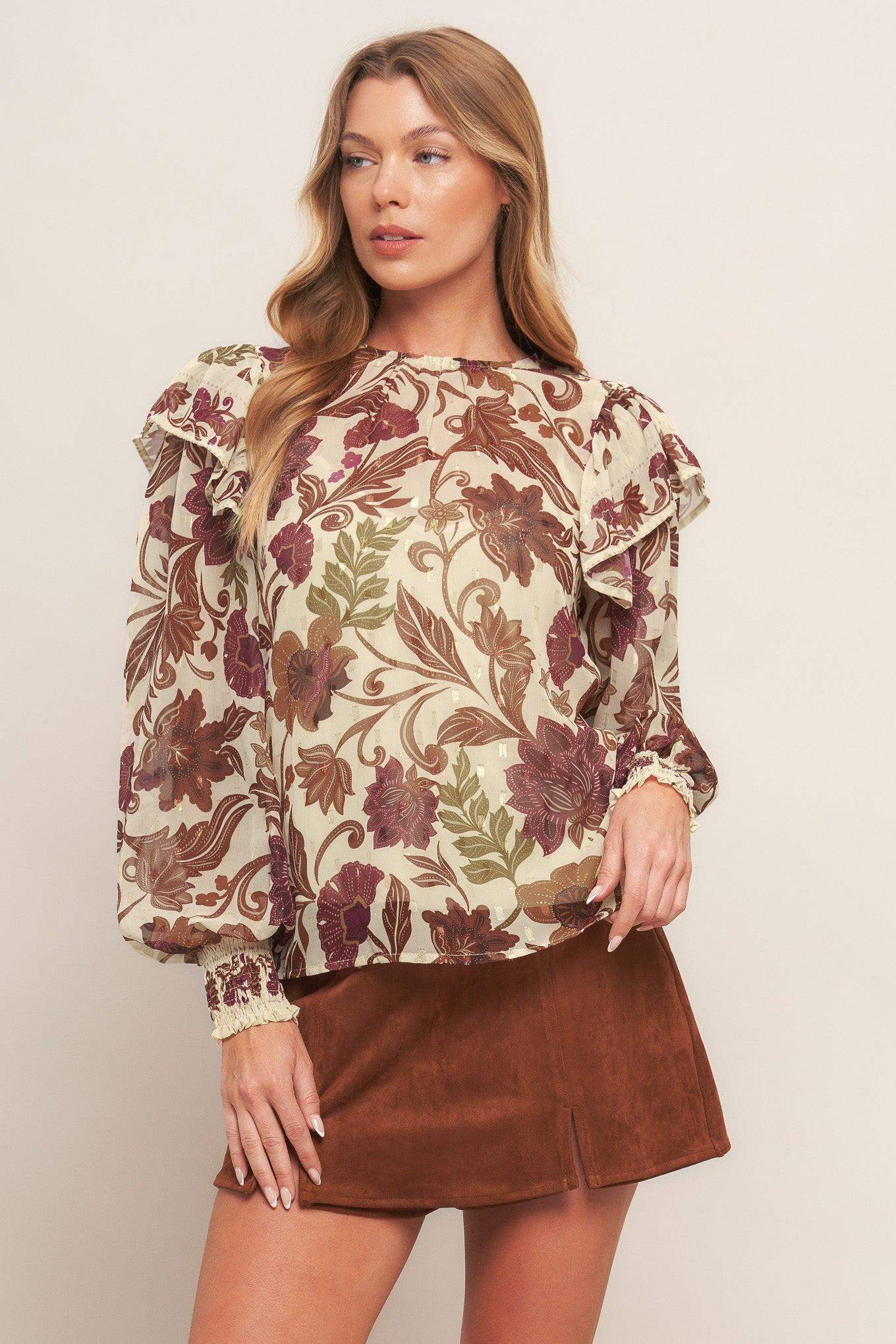 WILD BOTANICA IVORY WOVEN TOP - Flying Tomato - Flyclothing LLC