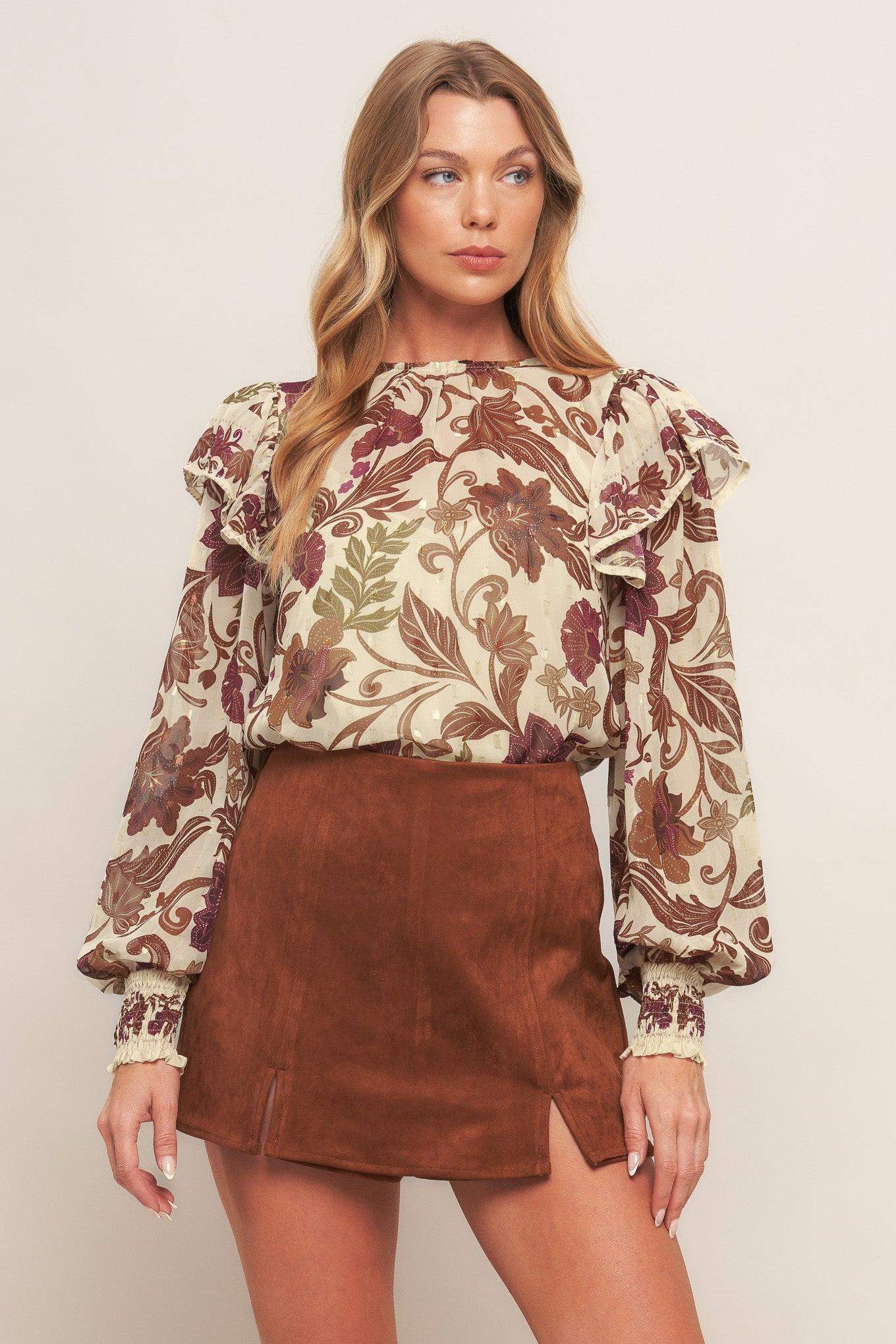 WILD BOTANICA IVORY WOVEN TOP - Flying Tomato - Flyclothing LLC