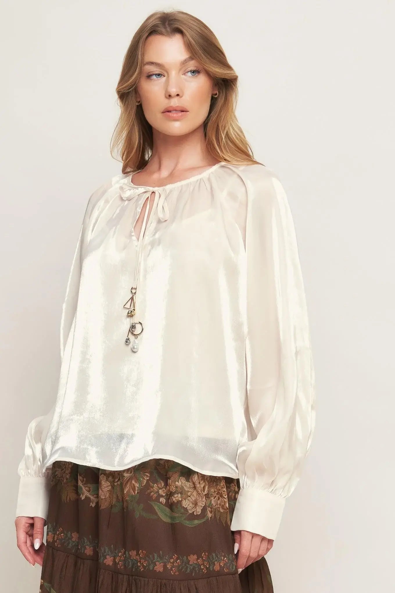 ETERNAL PEARL CHARM WOVEN PEASANT TOP - Flying Tomato - Flyclothing LLC
