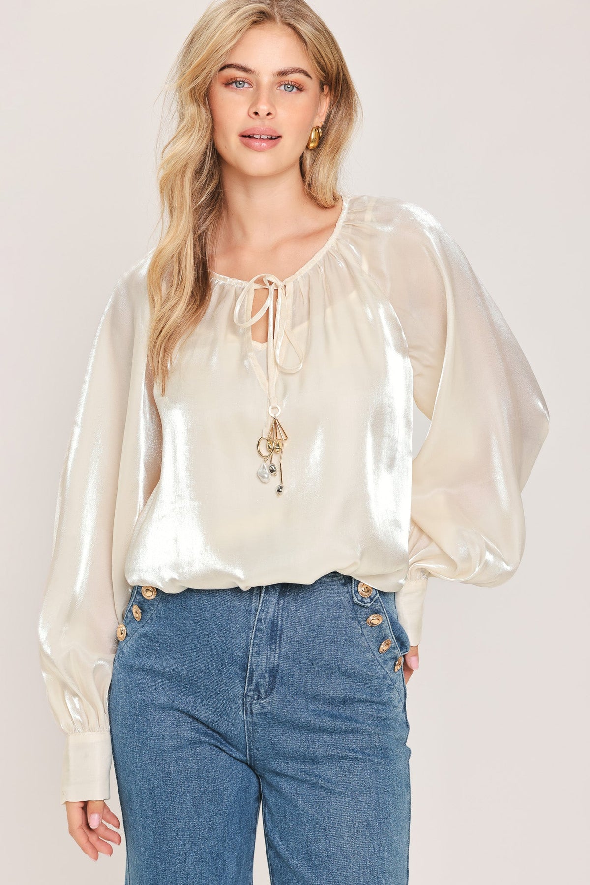ETERNAL PEARL CHARM WOVEN PEASANT TOP - Flying Tomato - Flyclothing LLC