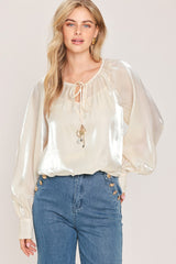 ETERNAL PEARL CHARM WOVEN PEASANT TOP - Flying Tomato - Flyclothing LLC