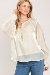 ETERNAL PEARL CHARM WOVEN PEASANT TOP