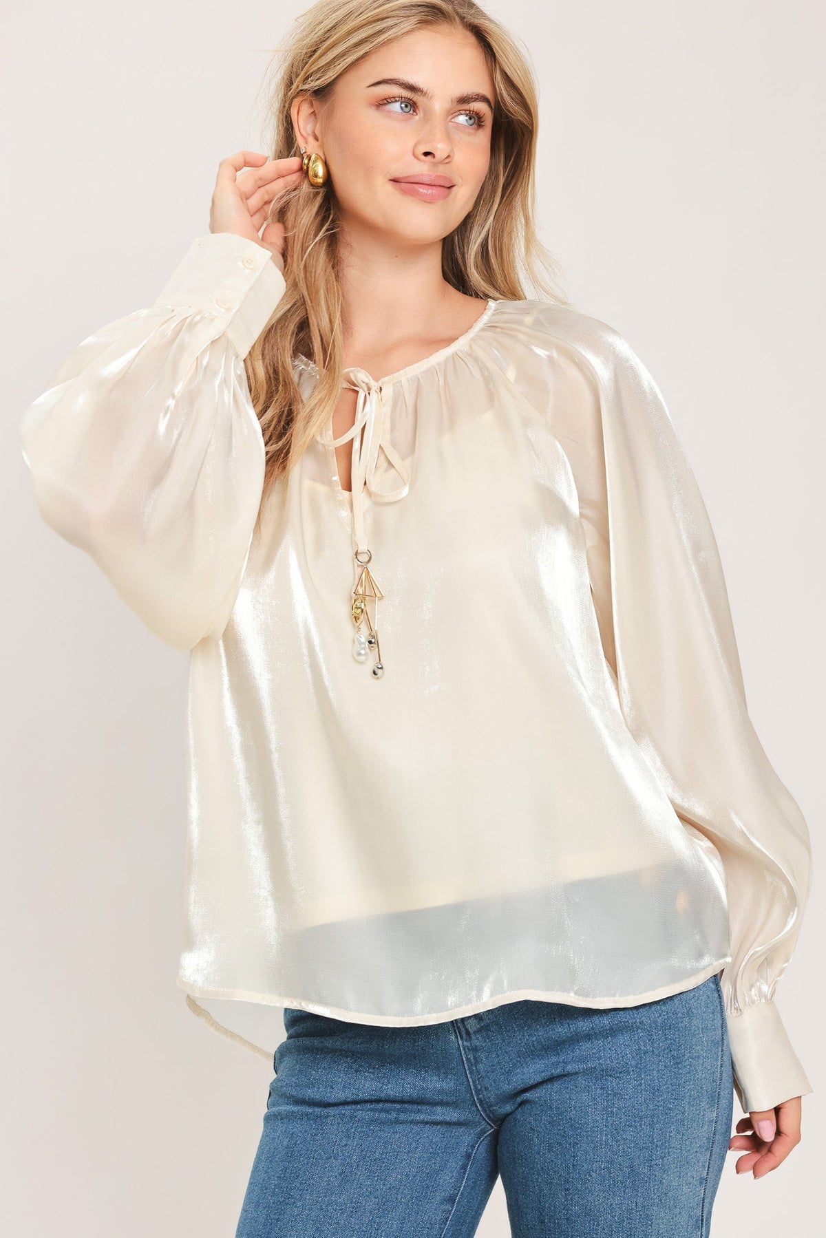 ETERNAL PEARL CHARM WOVEN PEASANT TOP - Flying Tomato - Flyclothing LLC