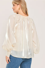 ETERNAL PEARL CHARM WOVEN PEASANT TOP - Flying Tomato - Flyclothing LLC