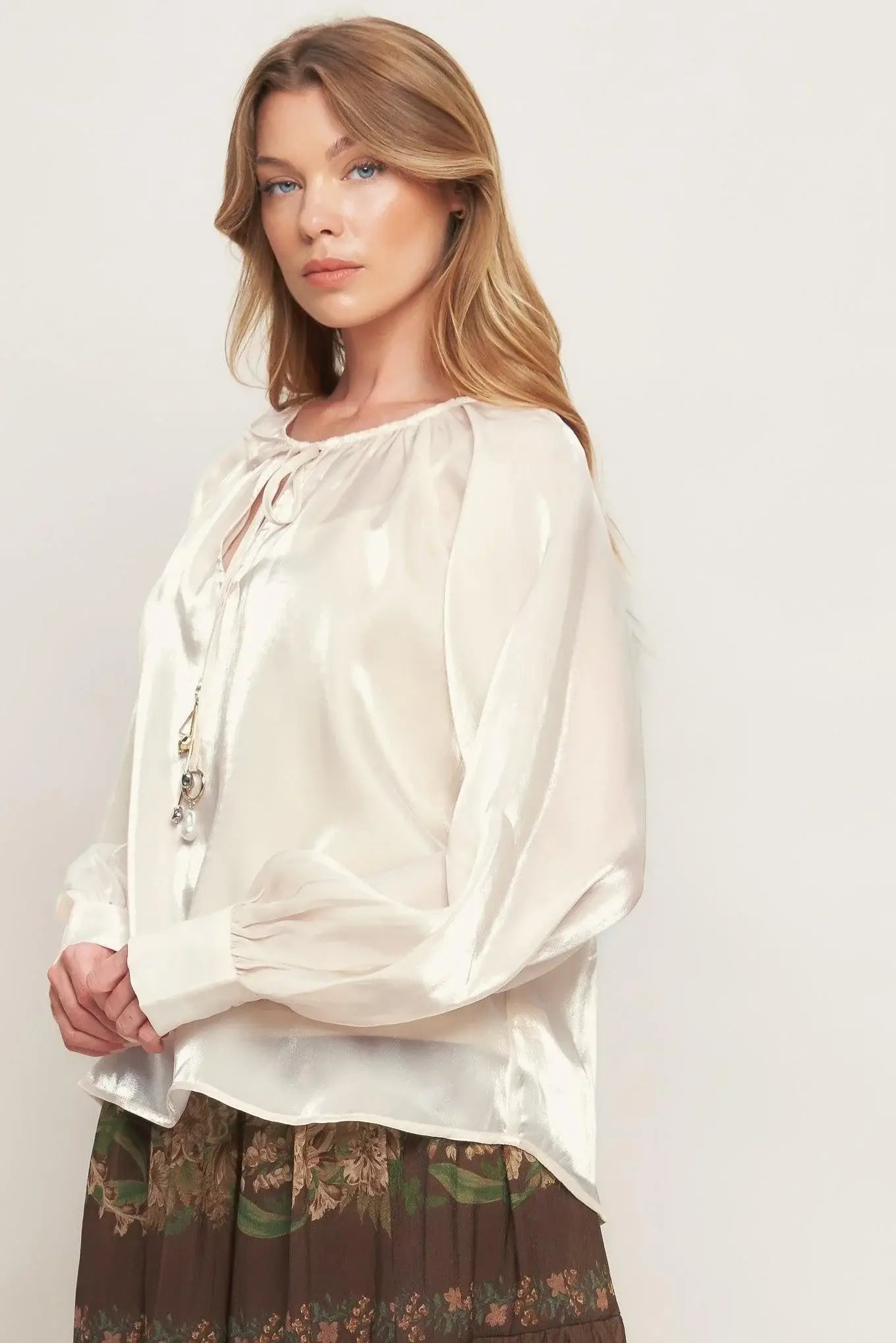 ETERNAL PEARL CHARM WOVEN PEASANT TOP - Flying Tomato - Flyclothing LLC