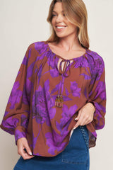 VIOLET DREAM WOVEN PEASANT TOP - Flying Tomato - Flyclothing LLC